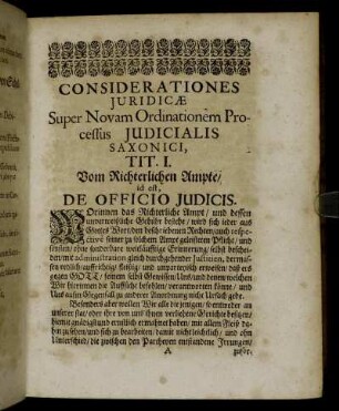 Tit.I. Vom Richterlichen Ampte/ [...]