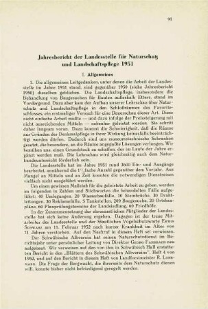 Jahresbericht der Landesstelle für Naturschutz und Landschaftspflege 1951