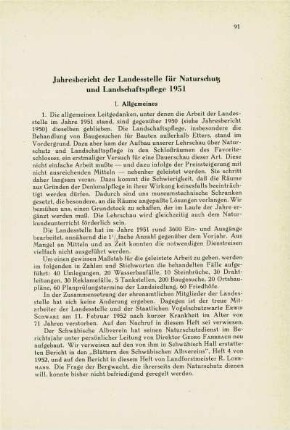 Jahresbericht der Landesstelle für Naturschutz und Landschaftspflege 1951