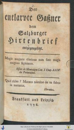 Der entlarvte Gassner dem Salzburger Hirtenbrief entgegengesetzt