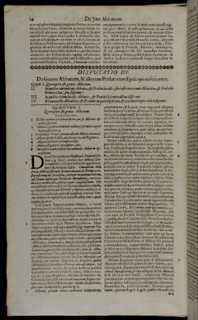 Disputatio III. De Genere Abbatum, & aliorum Prælatorum Episcopis inferiorum.