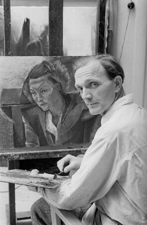 Porträt des Kunstmalers Hermann Bruse bei der Arbeit : Porträt des Kunstmalers Hermann Bruse bei der Arbeit