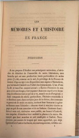Les mémoires et l'histoire en France, I
