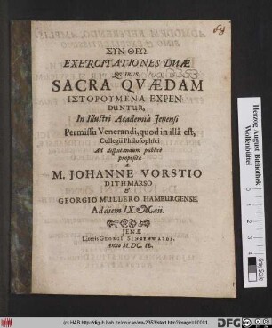 Exercitationes Duae Quibus Sacra Quaedam Istorumena Expenduntur
