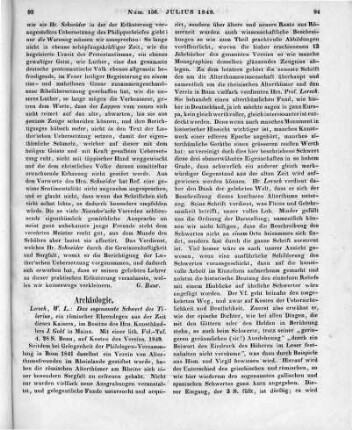 Lersch, L.: Das sogenannte Schwert des Tiberius. Ein römischer Ehrendegen aus der Zeit dieses Kaisers im Besitze des Herrn Josef Gold in Maynz. Einladungs-Programm zu der Winkelmanns Geburtstage den 9. Dez. 1848 stattfindenden General-Versammlung des Vereins von Alterthumsfreunden im Rheinlande. Bonn: Selbstverlag 1849