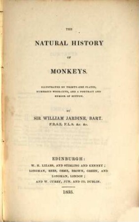 The Naturalist's Library, I. Mammalia, 1. Monkeys
