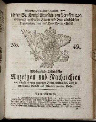 No. 49. Montags, den 4ten December 1775