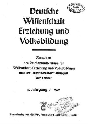 8: Deutsche Wissenschaft, Erziehung und Volksbildung - 8.1942
