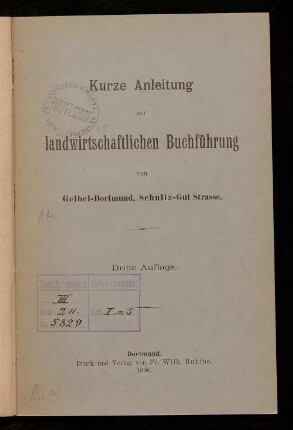 Kurze Anleitung zur landwirtschaftlichen Buchführung