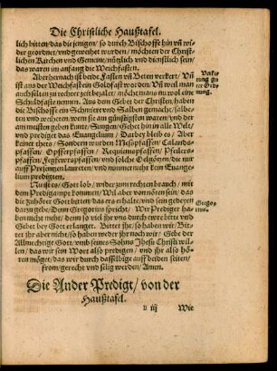 Die Ander Predigt/ von der Haußtafel. Wie sich die Zuhörer des Worts halten sollen.