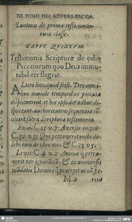 Caput Quintum. Testimonia Scripturae de odio Peccatorum quo Deus immutabiliter flagrat
