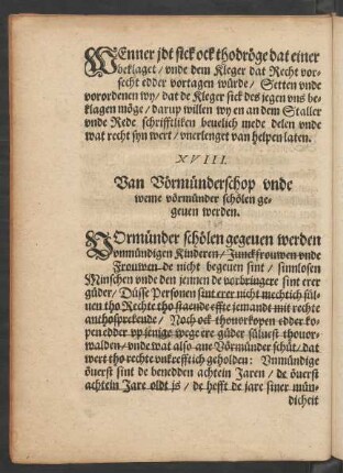 XVIII. Van Vörmündschop unde weme vörmünder schölen gegeuen werden.
