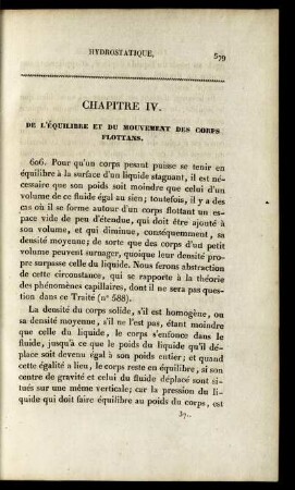Chapitre IV. De l'équilibre et du mouvement des corps flottans.