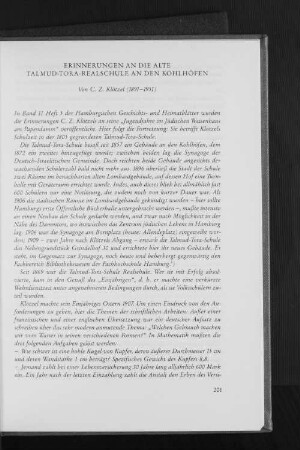 Erinnerungen an die alte Talmud-Tora-Realschule an den Kohlhöfen