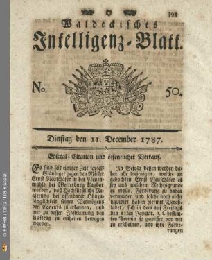 No. 50. Dinstag den 11. December 1787