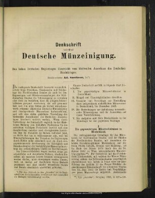 Denkschrift betreffend Deutsche Münzeinigung