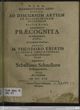 1: Praecognita ad disputandum proposita