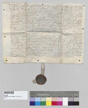 Matthäus Amann zu Mirskofen empfängt von Bernhard Jud zu Bruckberg auf dessen Lebenszeit das Leibgedingrecht auf dem Räckhof zu Mirskofen. S: Peter Rimpeck, Unterrichter zu Landshut