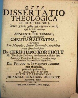 Dissertatio Theologica De Dicto Ebr. XIII. 8.