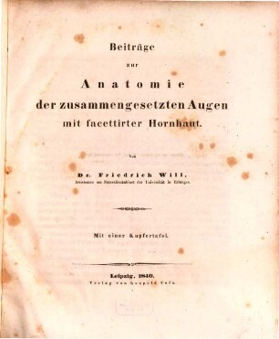 Beiträge zur Anatomie der zusammengesetzten Augen mit facettirter Hornhaut : Inaugural-Abhandlung