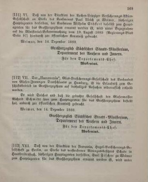 111. Ministerial-Bekanntmachung, den Wechsel in der Hauptagentur der Aachen-Leipziger Versicherungs-Aktien-Gesellschaft betreffend