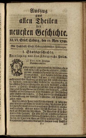 XLVI. Stück. Coburg, den 11. Nov. 1750.