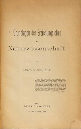 Grundlagen der Erziehungslehre als Naturwissenschaft