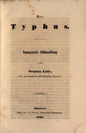 Der Typhus : Inaugural-Abhandlung