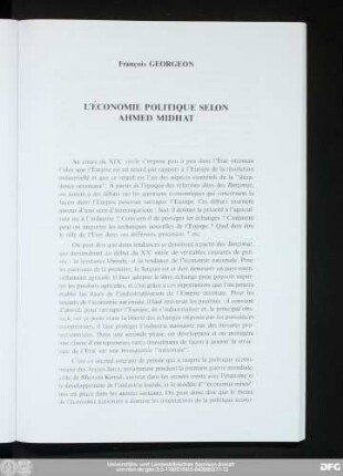 François Georgeon L'Économie Politique Selon Ahmed Midhat