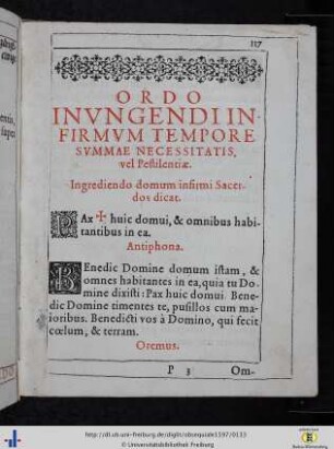 16. Ordo inungendi infirmum tempore summae necessitatis, vel pestilenciae.