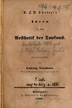 C. F. D. Schubart's Ideen zu einer Aesthetik der Tonkunst