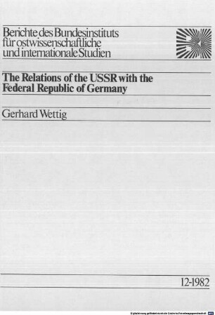 The relations of the USSR with the Federal Republic of Germany