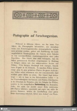 Die Photographie auf Forschungsreisen