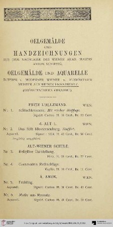 Oelgemälde und Handzeichnungen (Nr. 1-300)