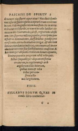 Syllabus Eorum Quae Secundo libro continentur.