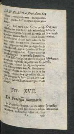 Tit. XVII. De processu summario