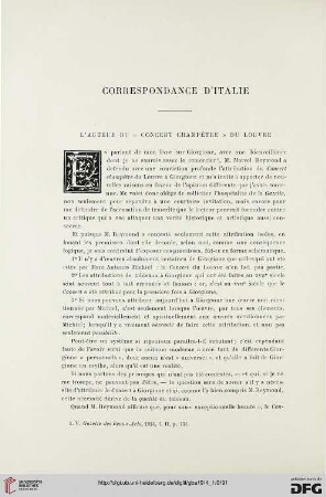 4. Pér. 11.1914: L' auteur du "Concert champêtre" du Louvre : correspondance d'Italie
