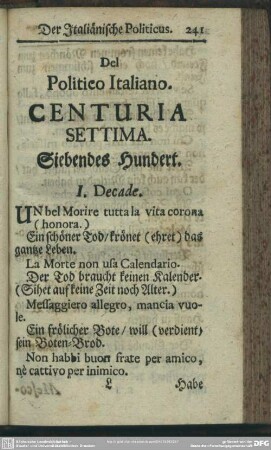 Centuria Settima. Siebendes Hundert