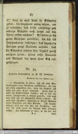 Nr. 34. Fräulein Rudenschöld an G. M. Armfeldt. Stockholm den 2ten Julius 1793