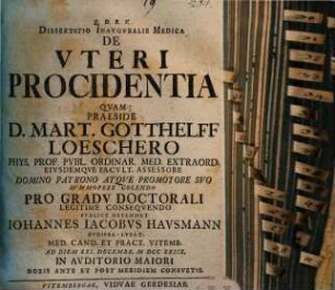 Dissertatio Inavgvralis Medica De Vteri Procidentia