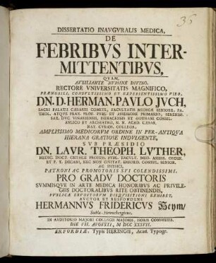Dissertatio Inauguralis Medica De Febribus Intermittentibus
