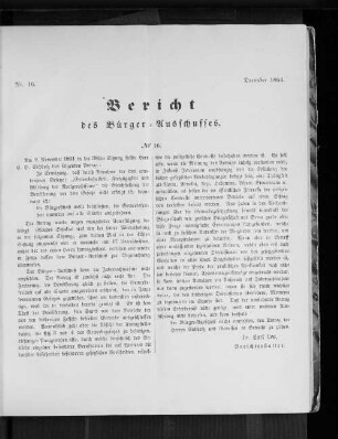 Nr. 16. Bericht des Bürger=Ausschusses. December 1864.