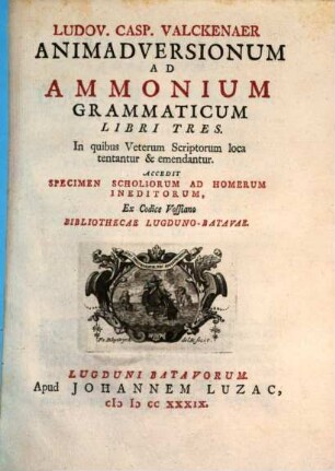 Animadversionum ad Ammonium grammaticum libri tres