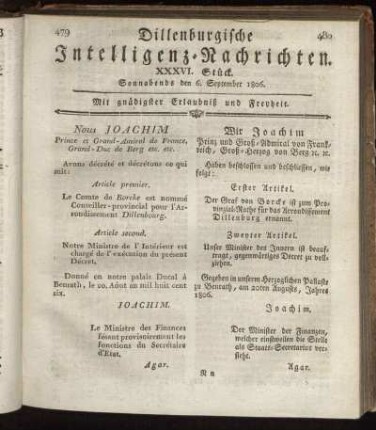 XXXVI. Stück... den 6. September 1806 - XXXIX. Stück... den 27. September 1806.
