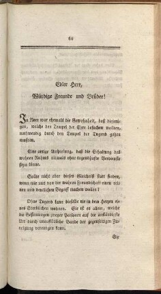 Edler Herr, Würdige Freunde und Brüder!