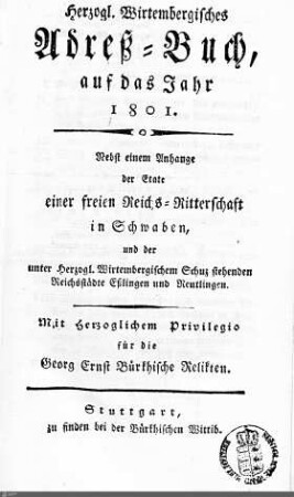 1801: Württembergisches Adressbuch, 1801