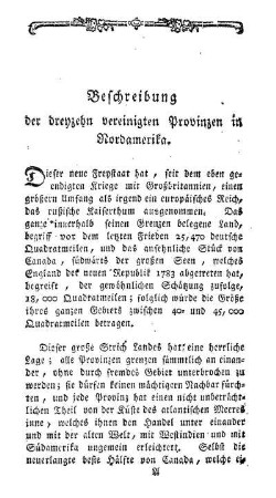 Beschreibung der dreyzehn vereinigten Provinzen in Nordamerika.