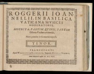 Ruggiero Giovannelli: Motecta, partim quinis, partim octonis vocibus ... Tenor