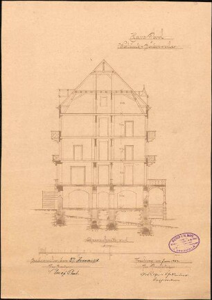 Erbauung des Hauses Paul Waldeck; Badenweiler; Querschnitt; gef. v. Architekten Walther und Fr. Bauer
