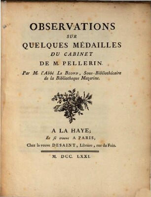 Observations sur quelques médailles du Cabinet de M. Pellerin